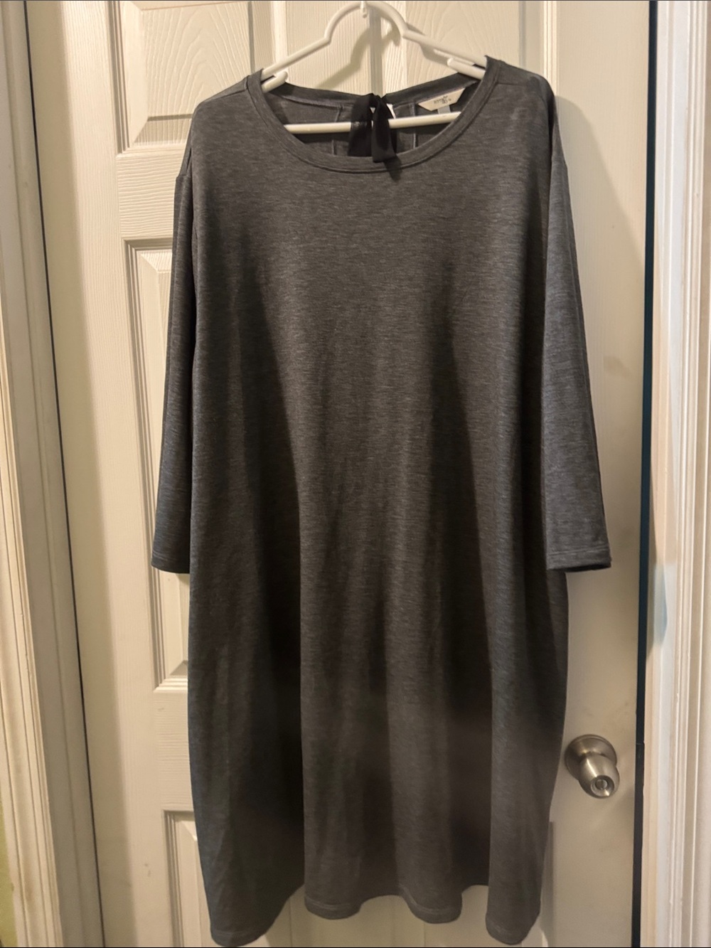 Gray A-Line Tunic Dress with Tie Back